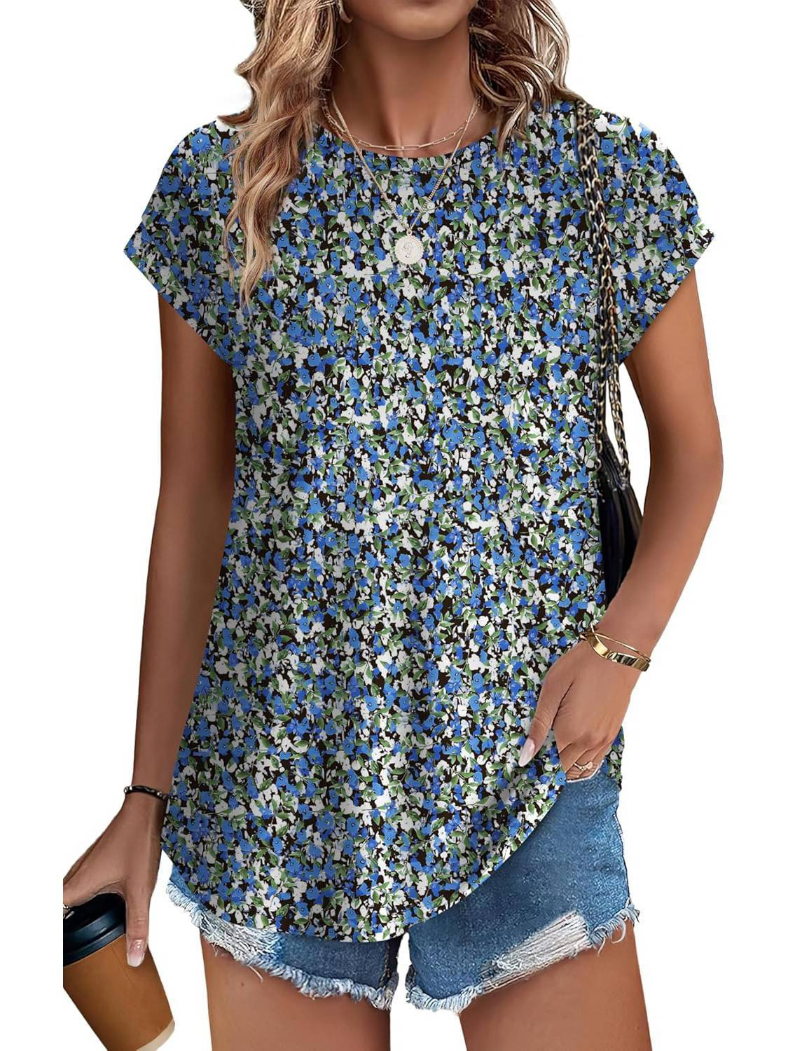 Faylinn | Botanical Leaf Print Cap Sleeve Top