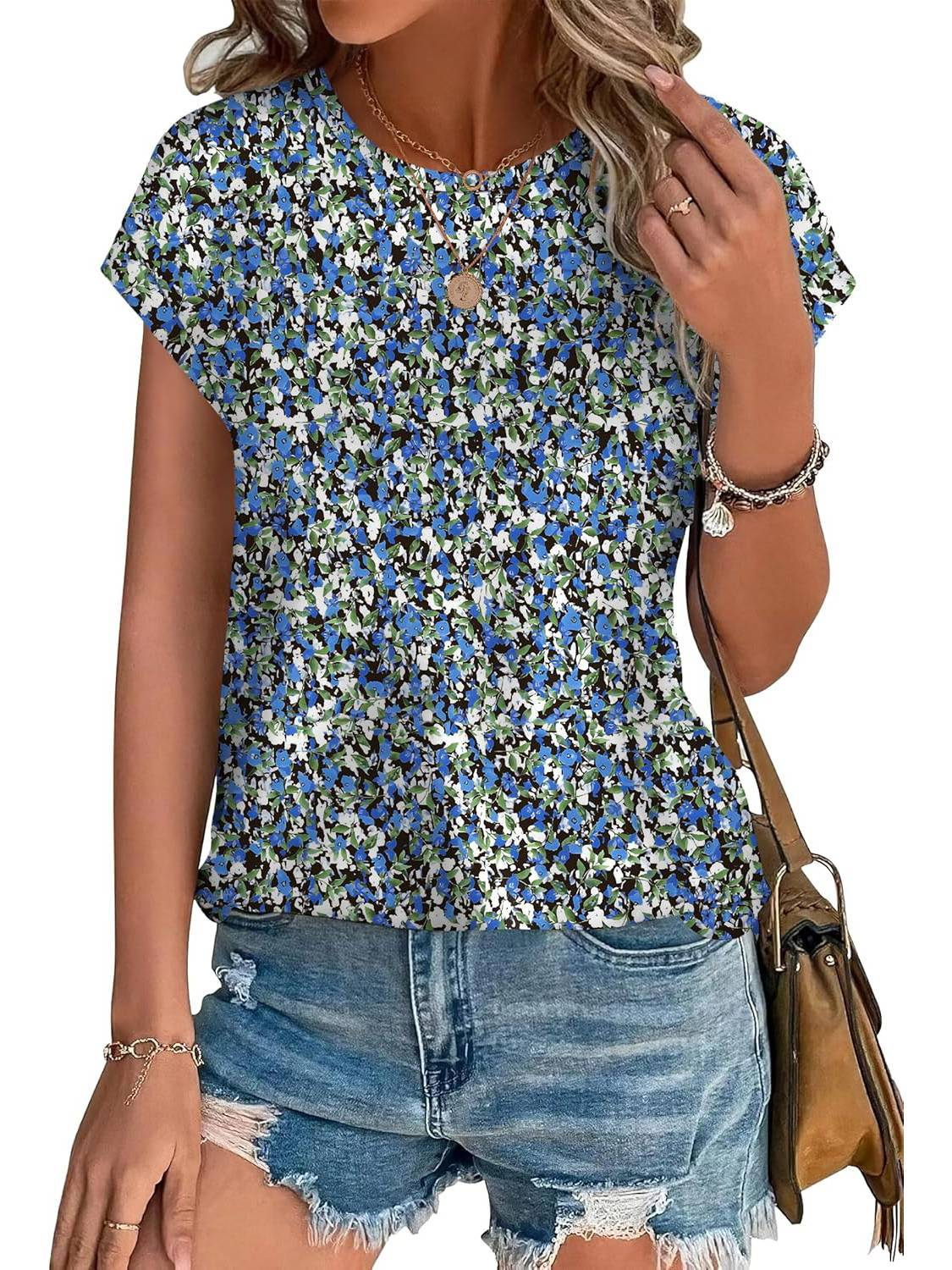 Faylinn | Botanical Leaf Print Cap Sleeve Top