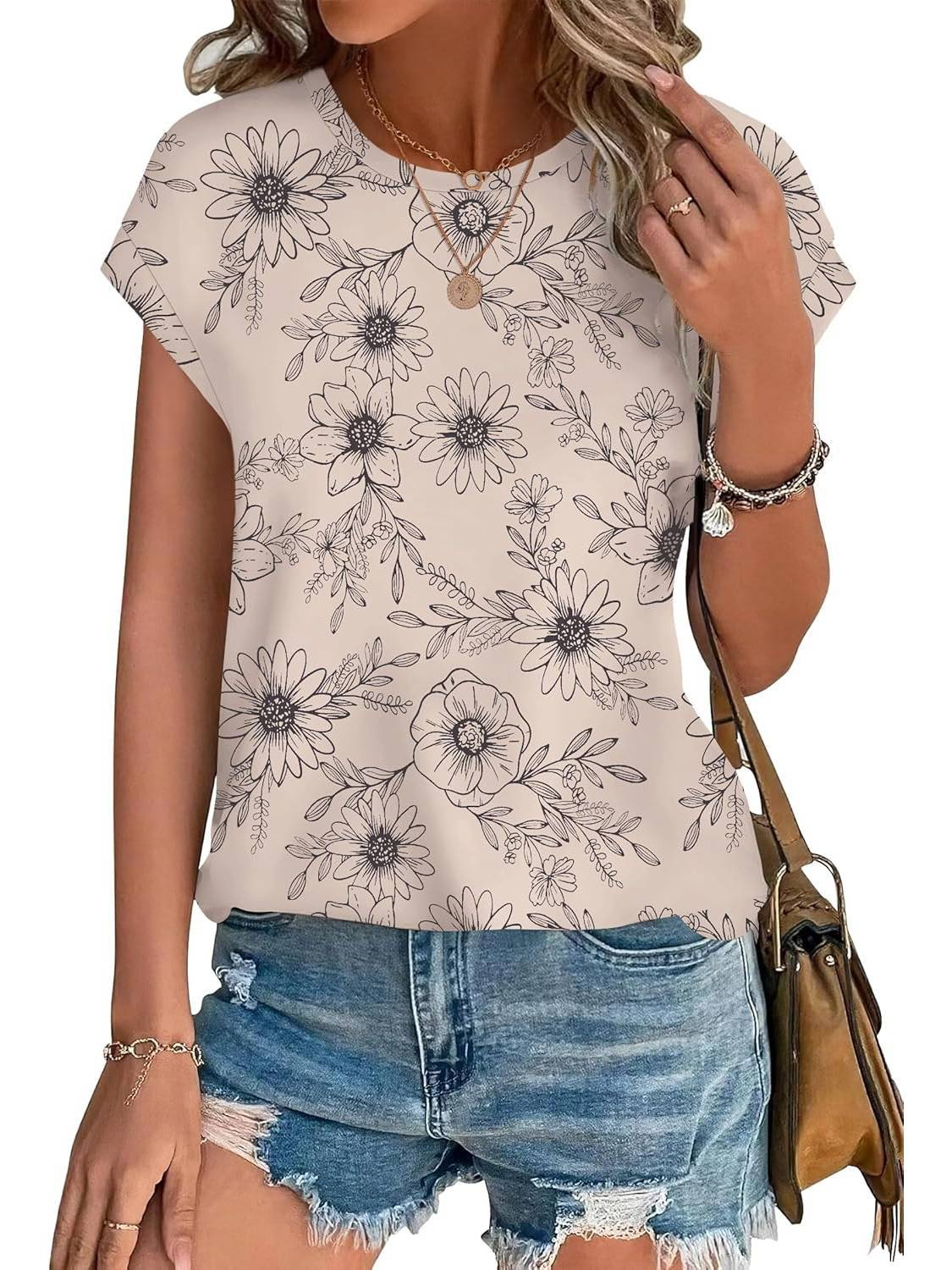 Faylinn | Botanical Leaf Print Cap Sleeve Top