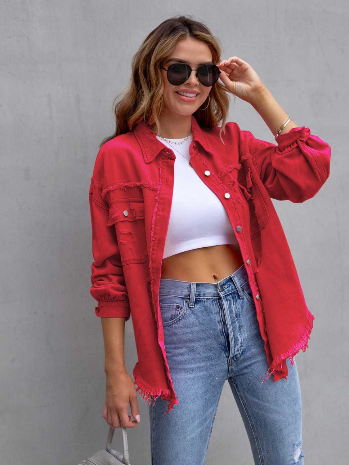 Frankie | Distressed Drop-Shoulder Denim Jacket photo