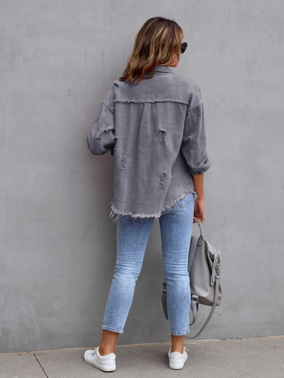 Frankie | Distressed Drop-Shoulder Denim Jacket photo