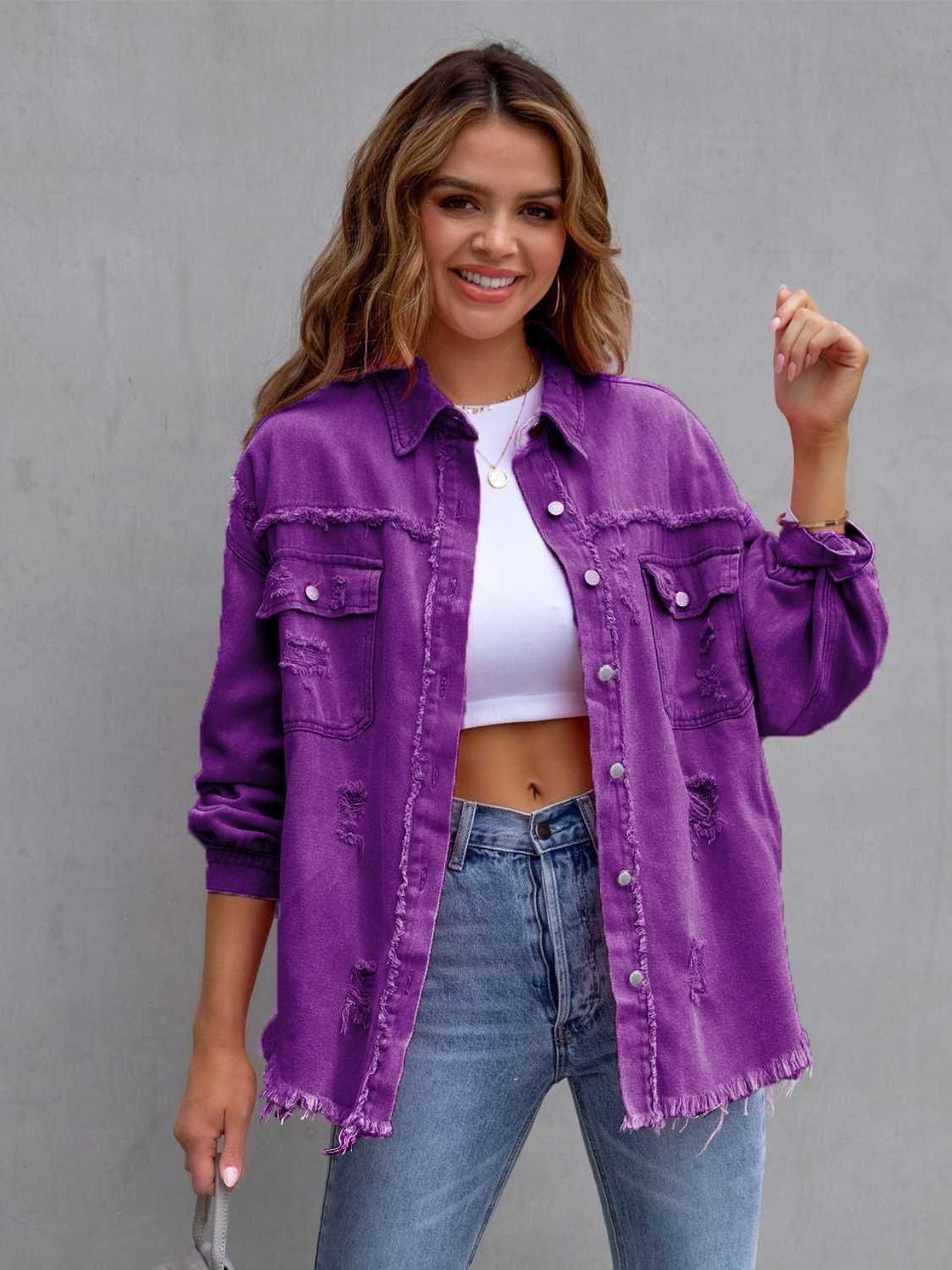 Frankie | Distressed Drop-Shoulder Denim Jacket photo