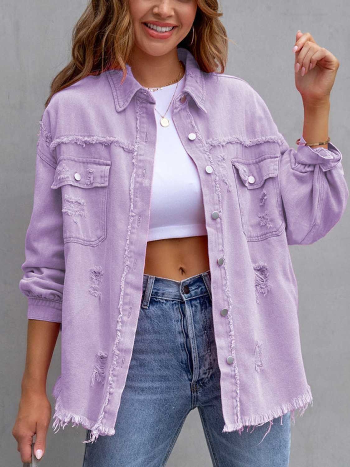 Frankie | Distressed Drop-Shoulder Denim Jacket photo