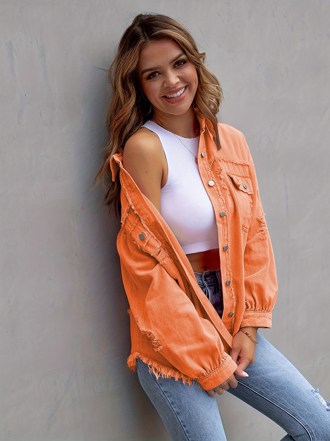 Frankie | Distressed Drop-Shoulder Denim Jacket photo