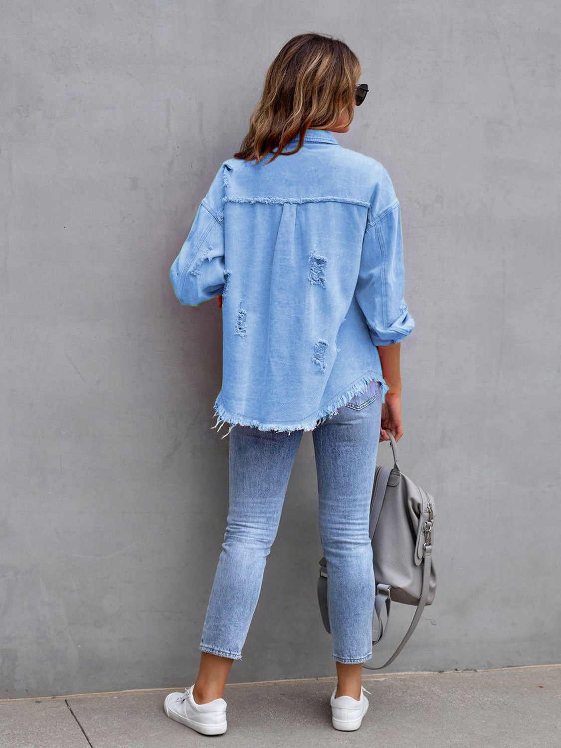Frankie | Distressed Drop-Shoulder Denim Jacket photo