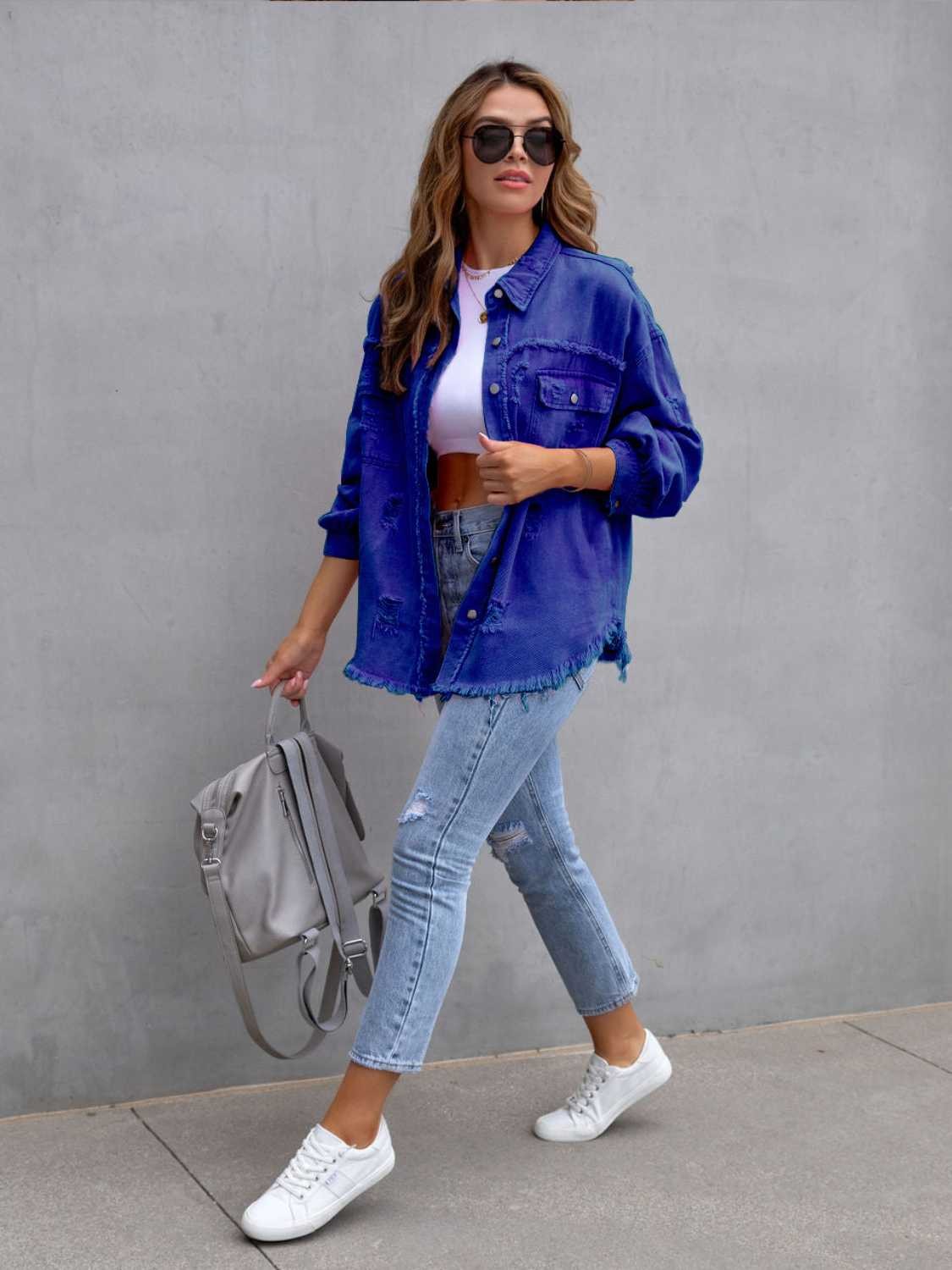 Frankie | Distressed Drop-Shoulder Denim Jacket photo