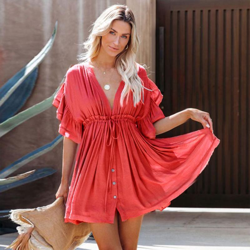 Anneliese | Mini Sundress with Short Sleeves and V Neck