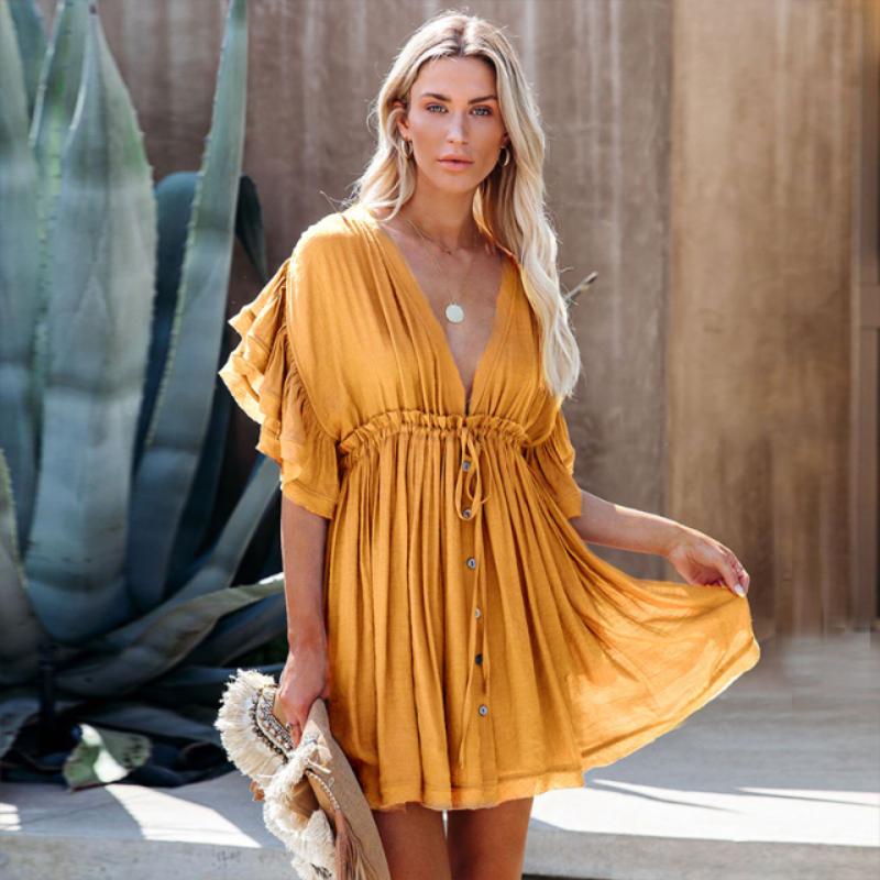 Anneliese | Mini Sundress with Short Sleeves and V Neck