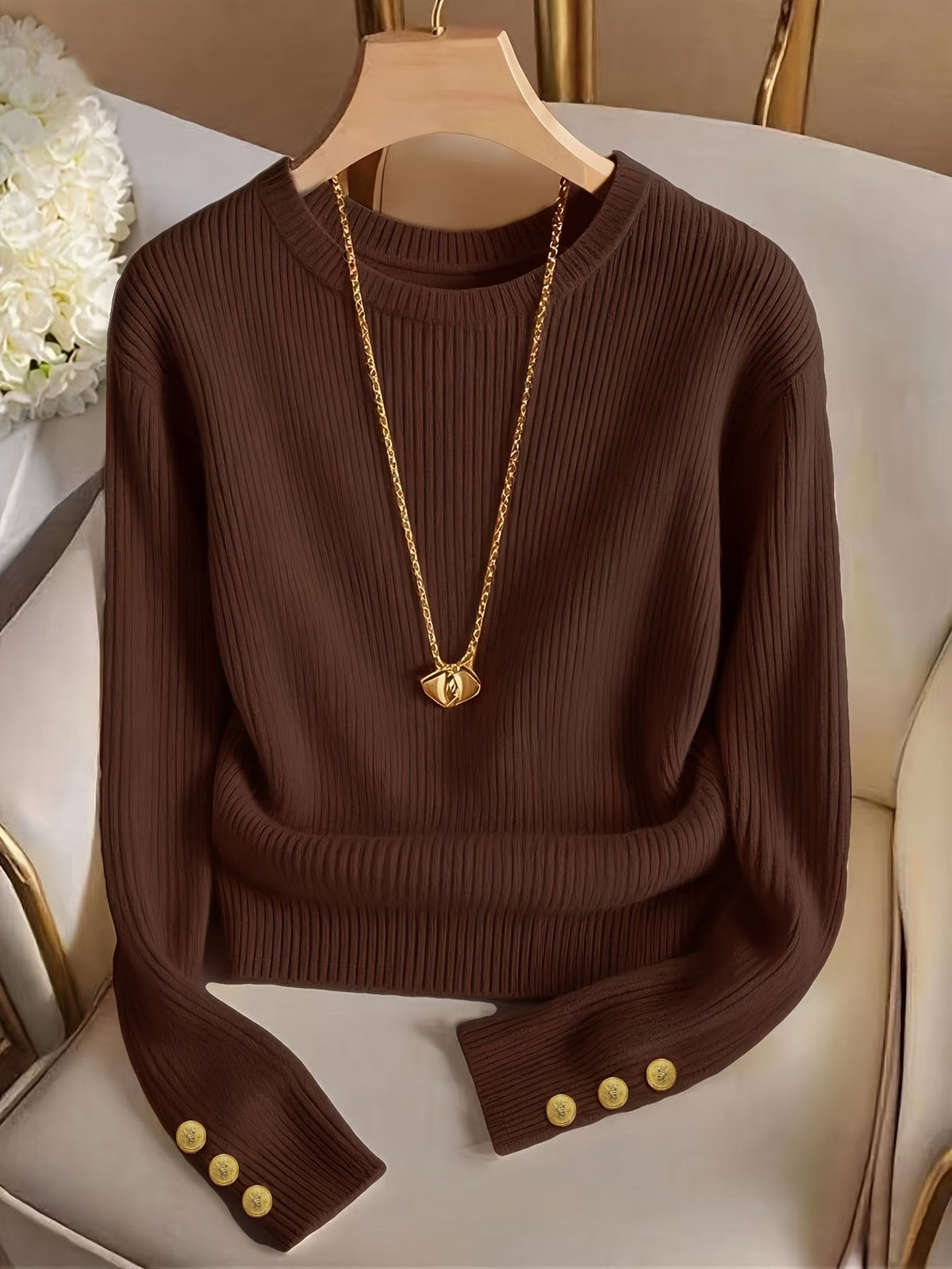 Marvela | Women's Ribbed Button-Cuff Sweater