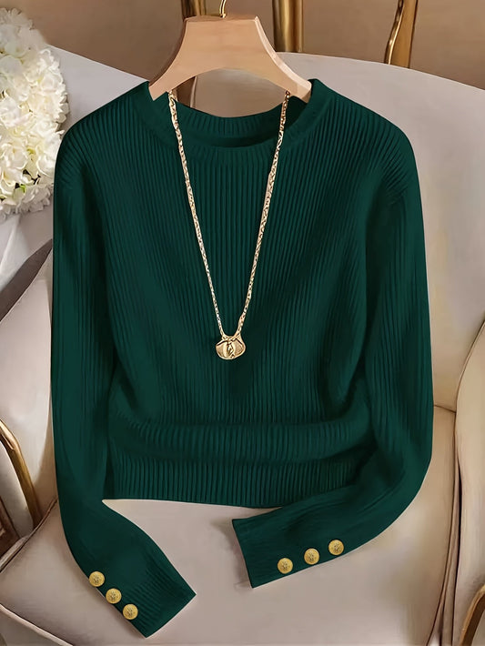 Marvela | Women's Ribbed Button-Cuff Sweater