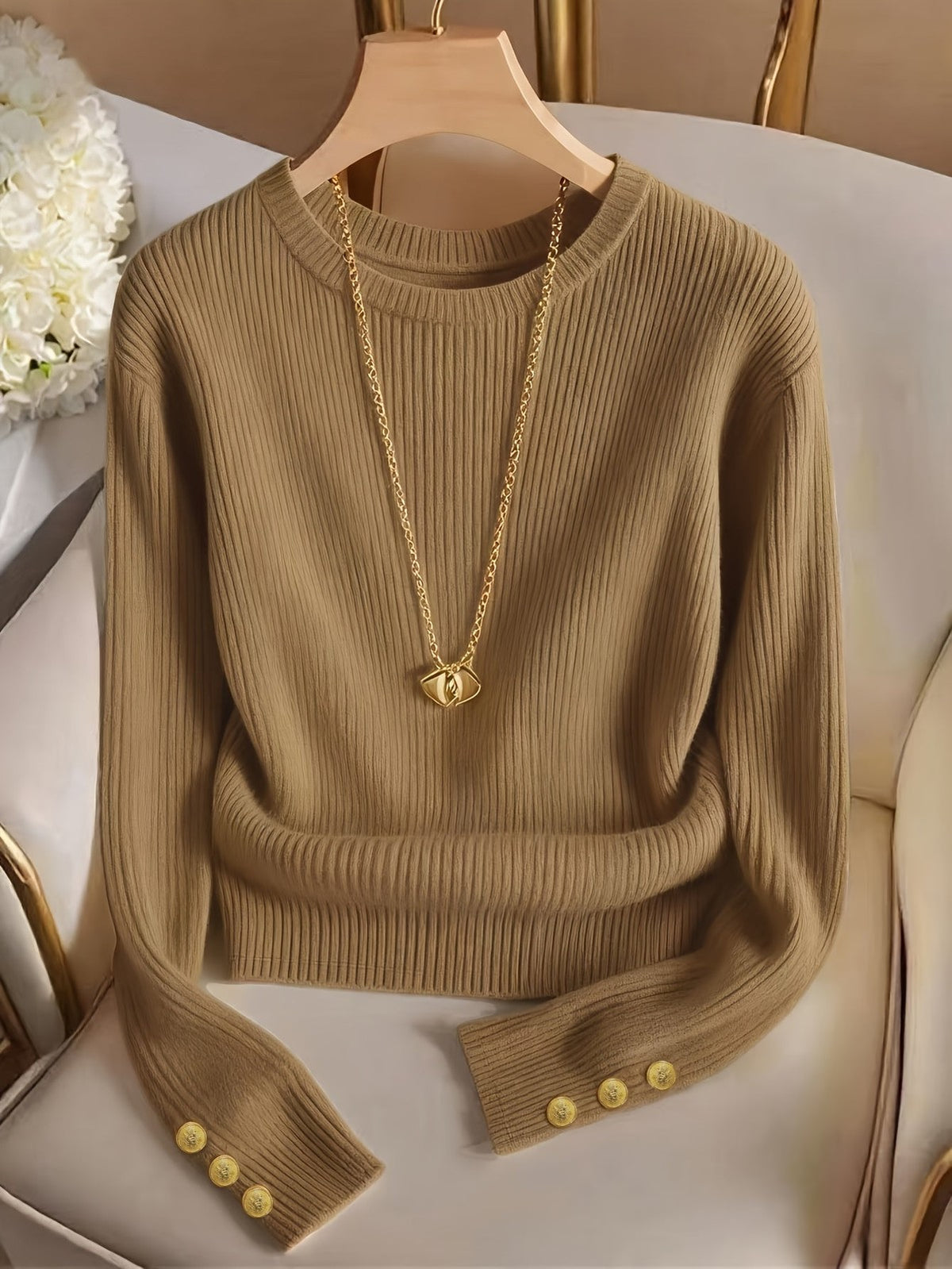 Marvela | Women's Ribbed Button-Cuff Sweater