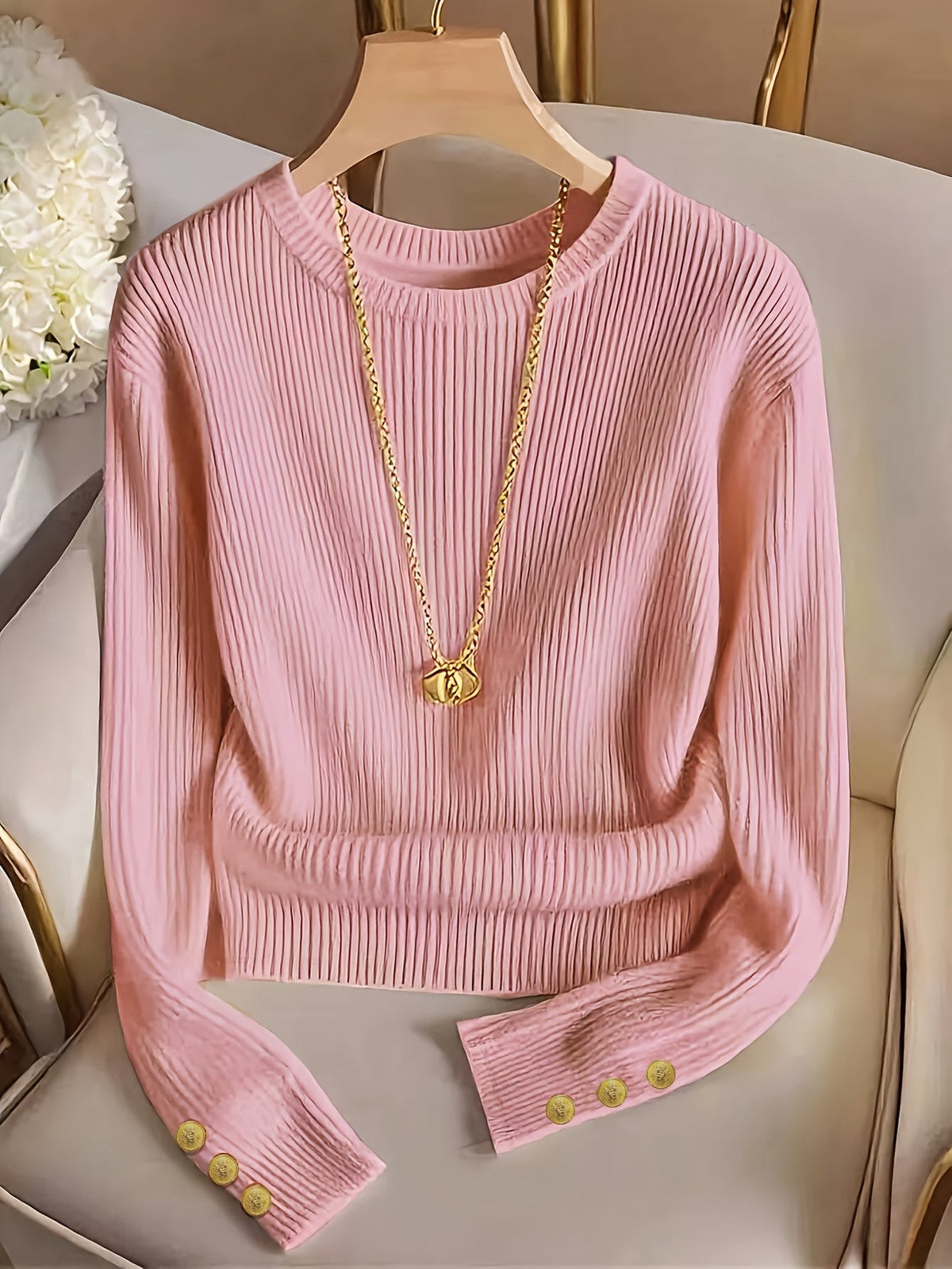 Marvela | Women's Ribbed Button-Cuff Sweater