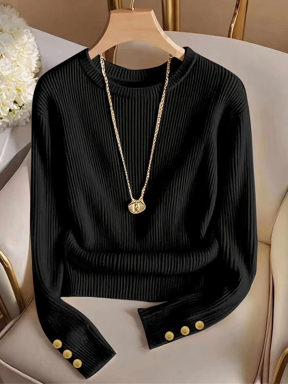 Marvela | Women's Ribbed Button-Cuff Sweater
