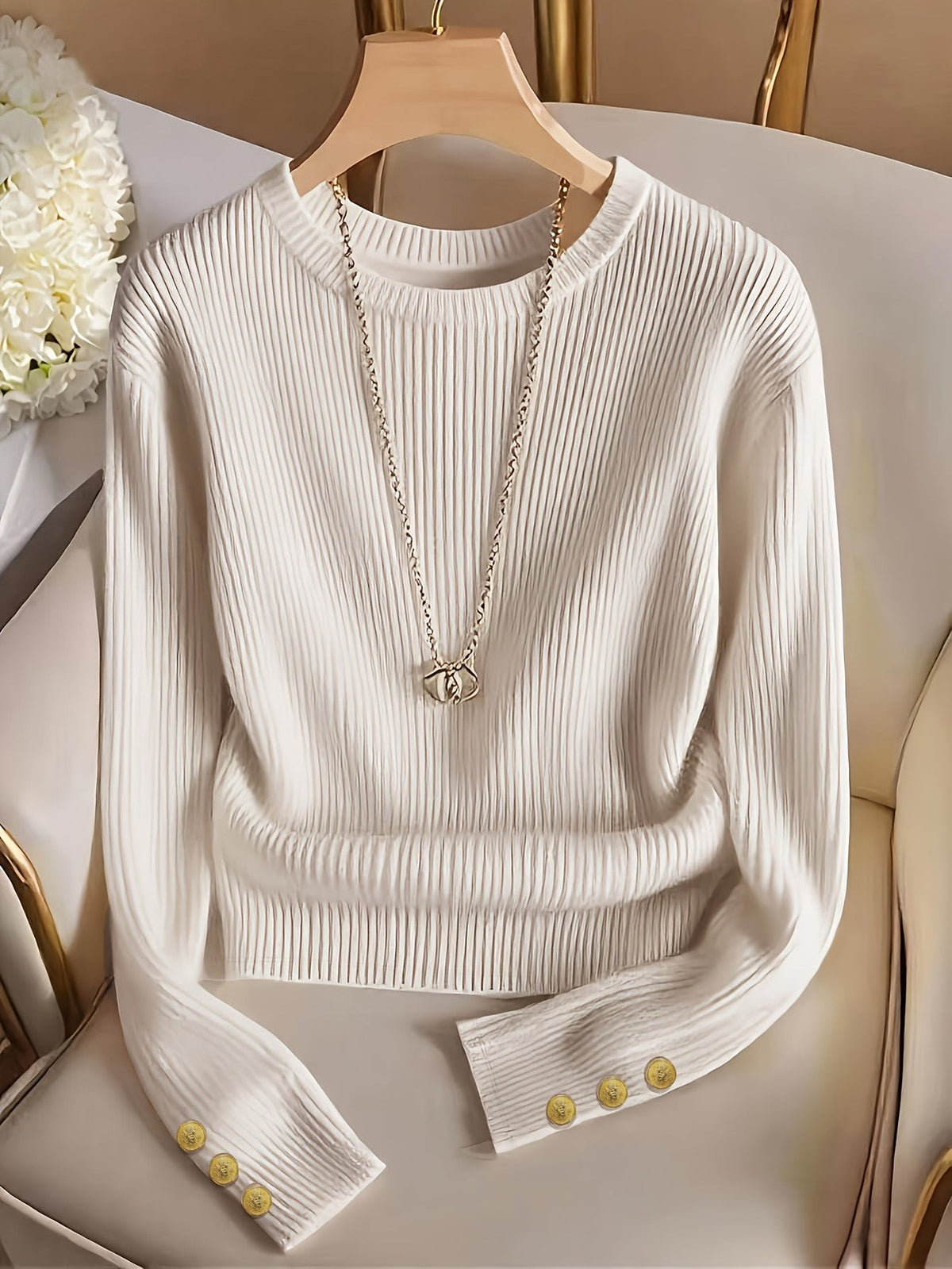 Marvela | Women's Ribbed Button-Cuff Sweater