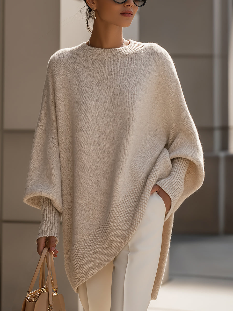 Rosaria | Oversized Poncho Sweater with Ribbed Hem and Dropped Shoulders