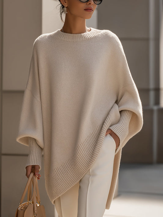 Rosaria | Oversized Poncho Sweater with Ribbed Hem and Dropped Shoulders