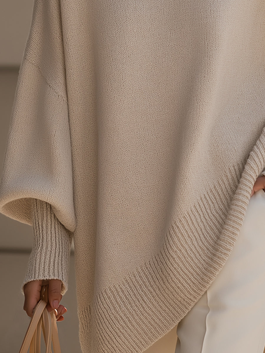Rosaria | Oversized Poncho Sweater with Ribbed Hem and Dropped Shoulders