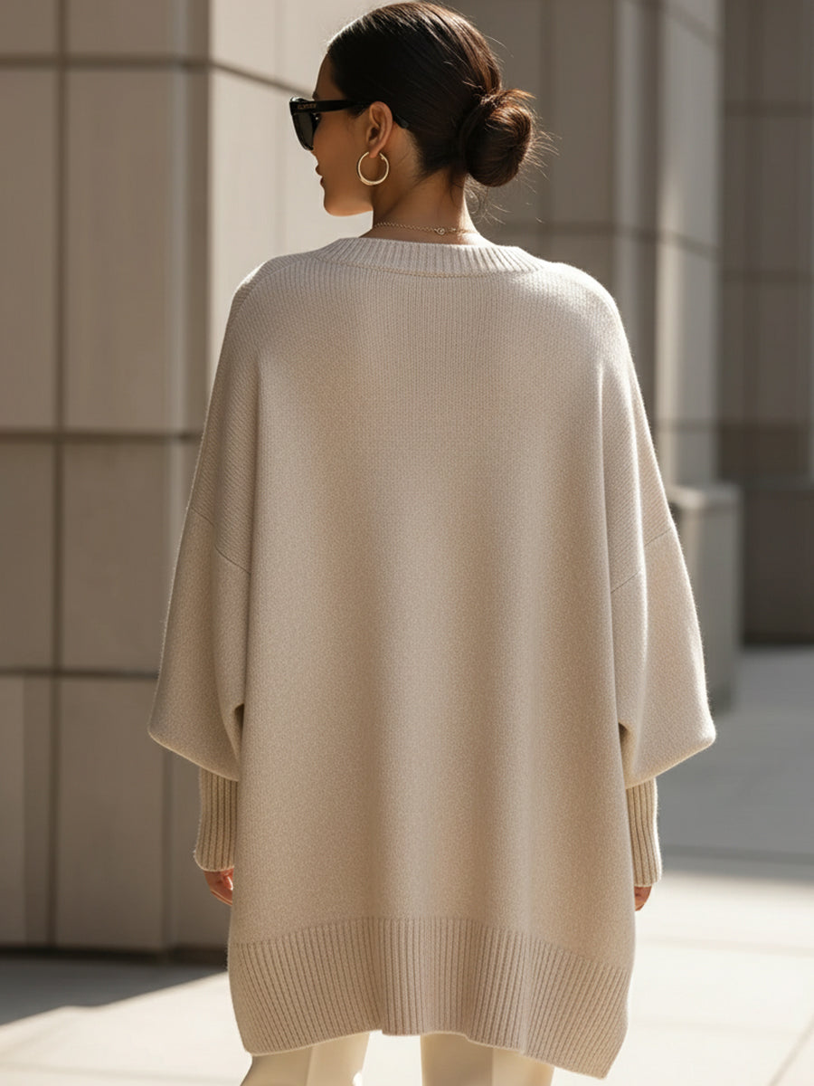 Rosaria | Oversized Poncho Sweater with Ribbed Hem and Dropped Shoulders