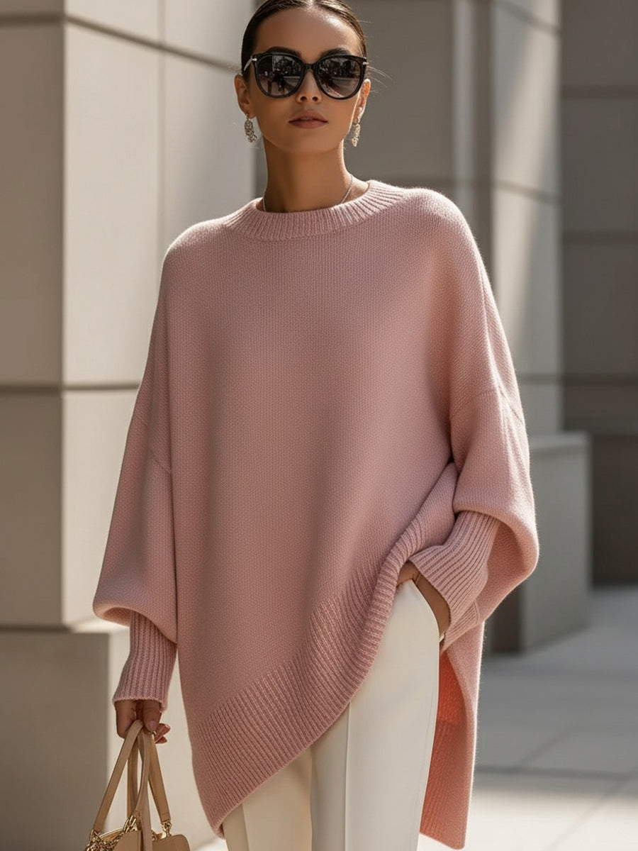 Rosaria | Oversized Poncho Sweater with Ribbed Hem and Dropped Shoulders