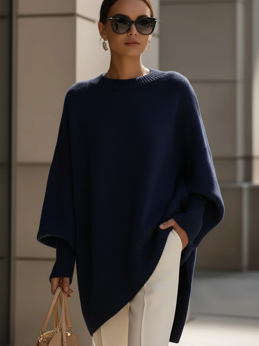 Rosaria | Oversized Poncho Sweater with Ribbed Hem and Dropped Shoulders