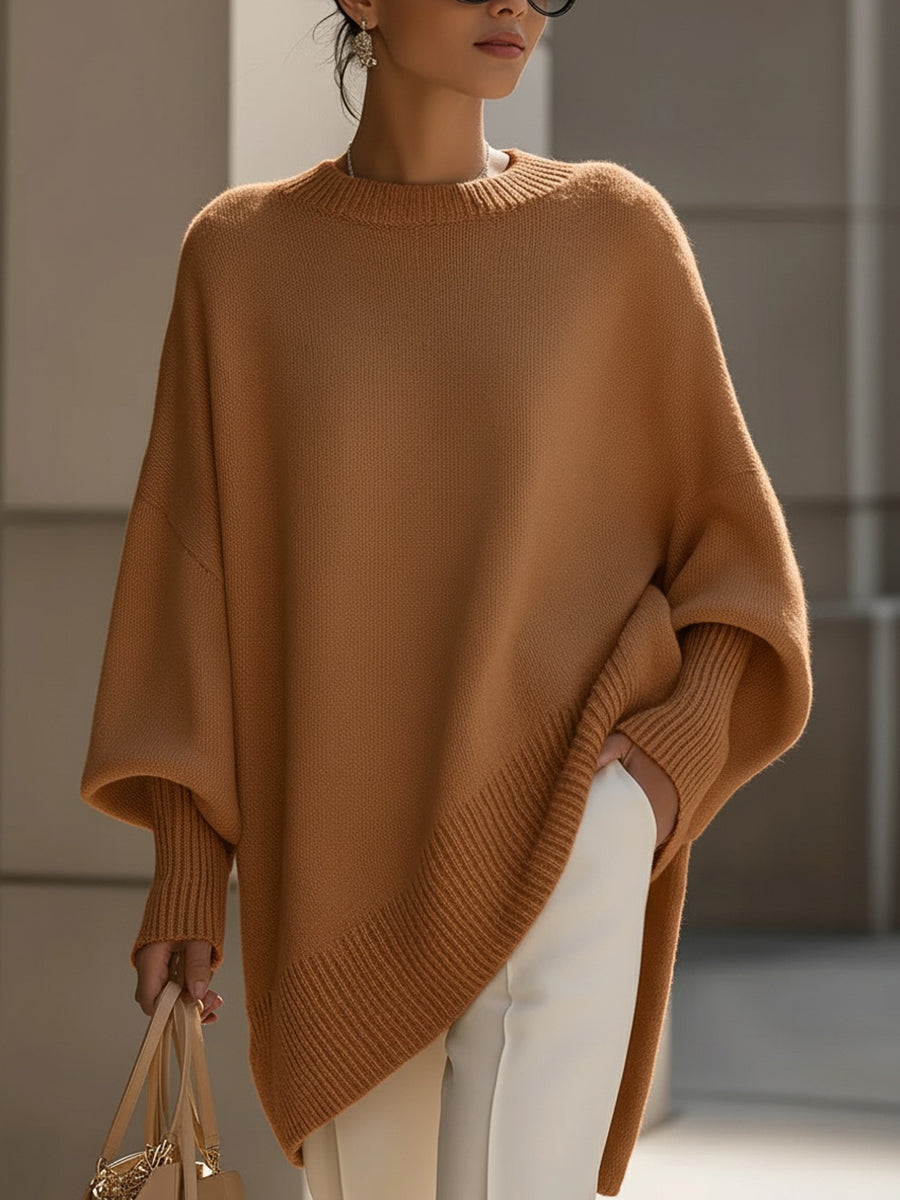 Rosaria | Oversized Poncho Sweater with Ribbed Hem and Dropped Shoulders