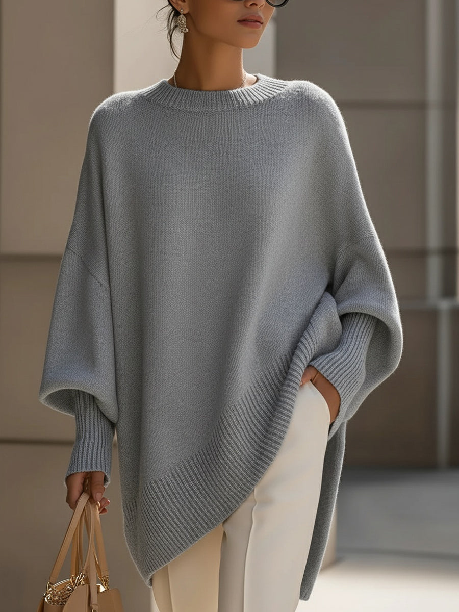 Rosaria | Oversized Poncho Sweater with Ribbed Hem and Dropped Shoulders