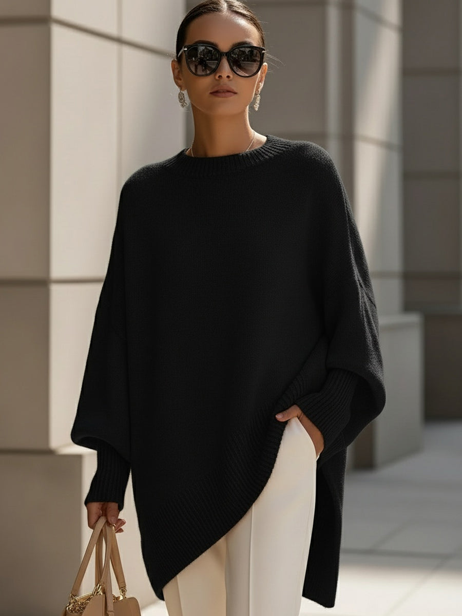 Rosaria | Oversized Poncho Sweater with Ribbed Hem and Dropped Shoulders