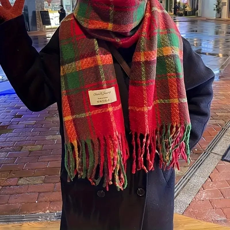 Holly | Christmas Plaid Tassel Scarf photo