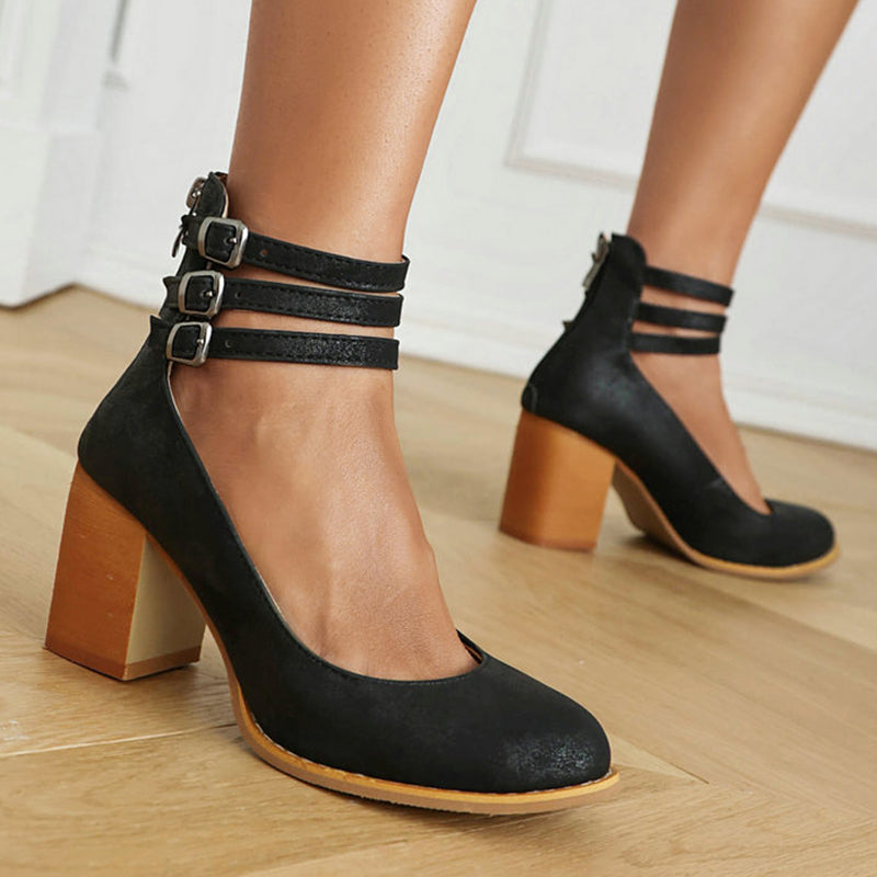 Elara | Block Heel Sandals with Buckle Closure and Ankle Strap