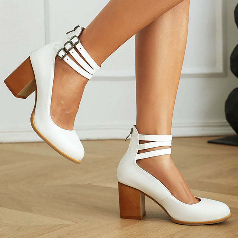Elara | Block Heel Sandals with Buckle Closure and Ankle Strap