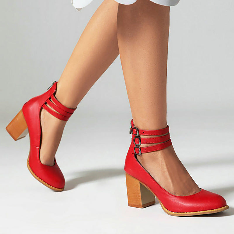 Elara | Block Heel Sandals with Buckle Closure and Ankle Strap