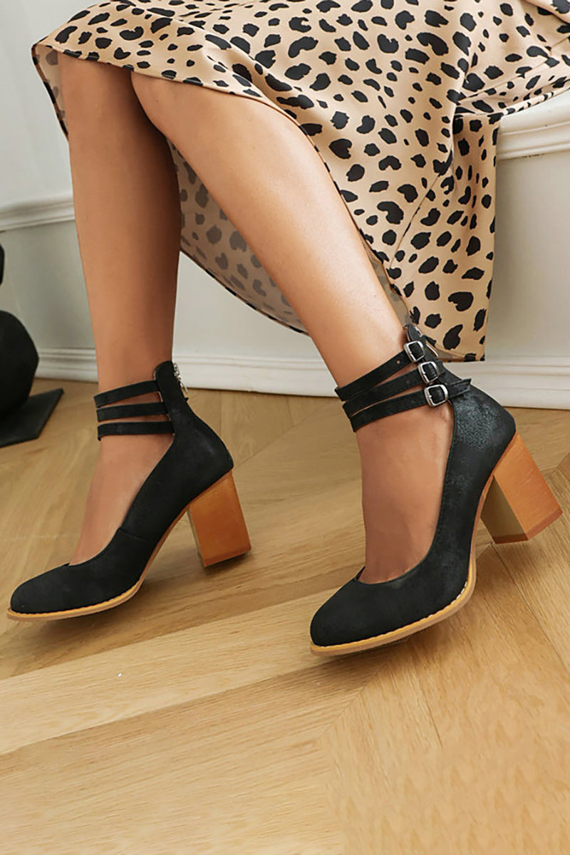 Elara | Block Heel Sandals with Buckle Closure and Ankle Strap