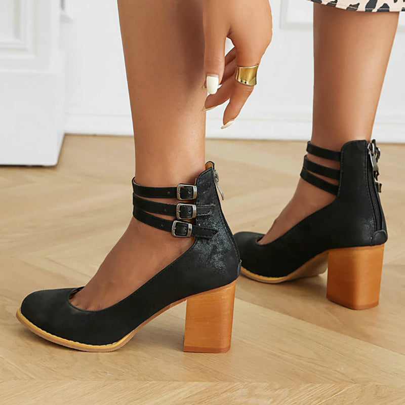 Elara | Block Heel Sandals with Buckle Closure and Ankle Strap