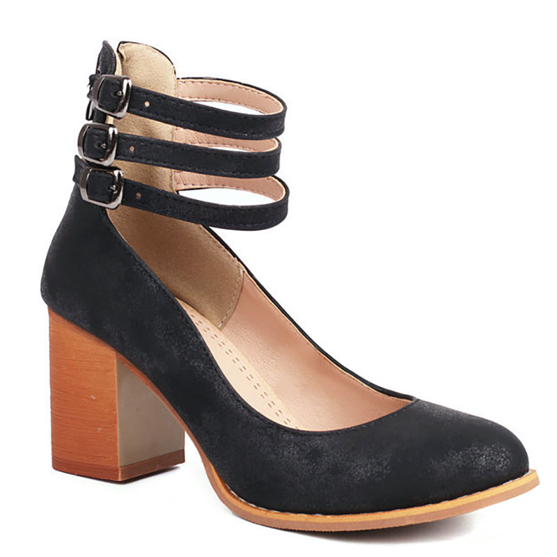Elara | Block Heel Sandals with Buckle Closure and Ankle Strap