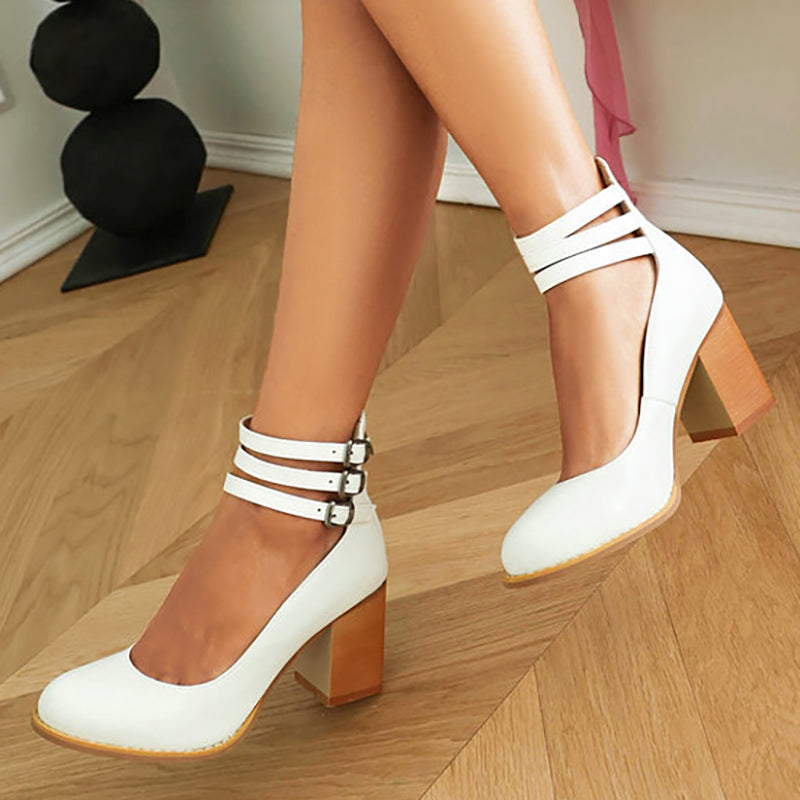 Elara | Block Heel Sandals with Buckle Closure and Ankle Strap