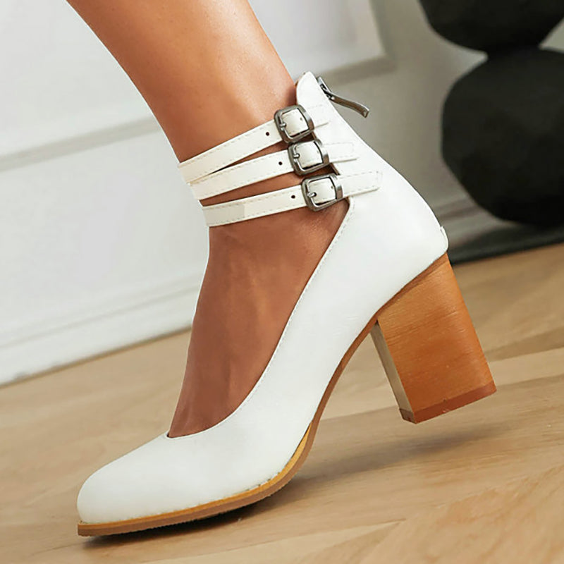 Elara | Block Heel Sandals with Buckle Closure and Ankle Strap