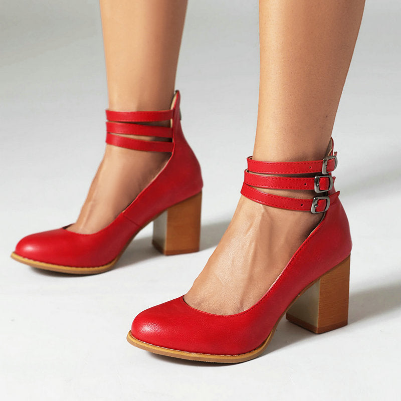 Elara | Block Heel Sandals with Buckle Closure and Ankle Strap