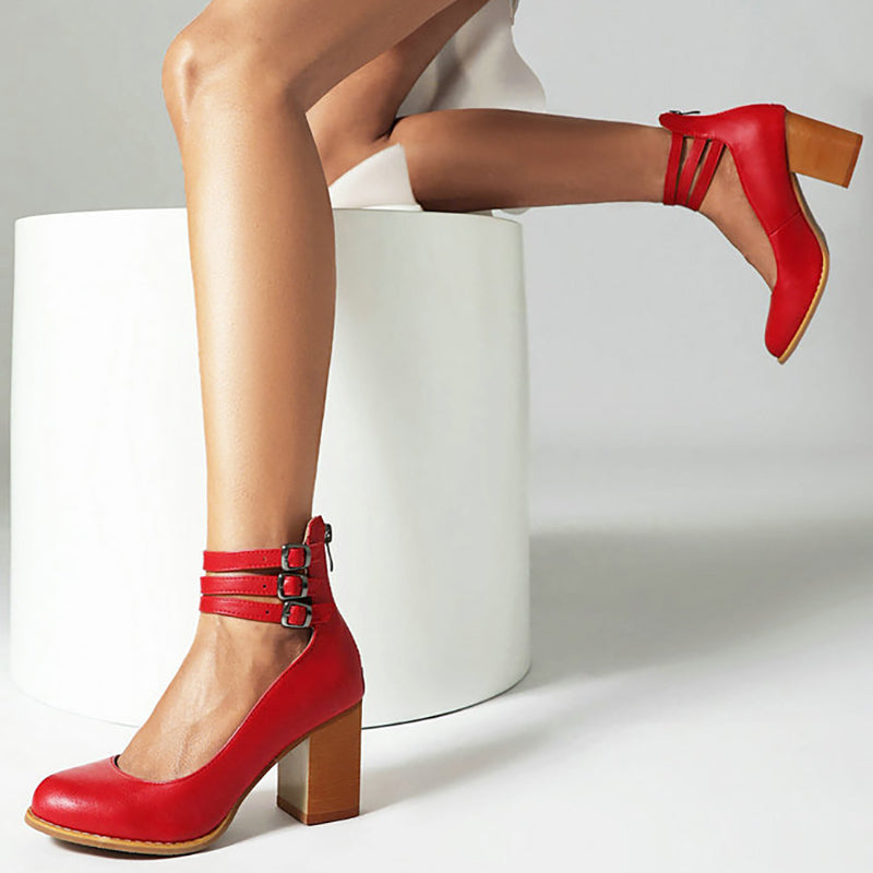Elara | Block Heel Sandals with Buckle Closure and Ankle Strap