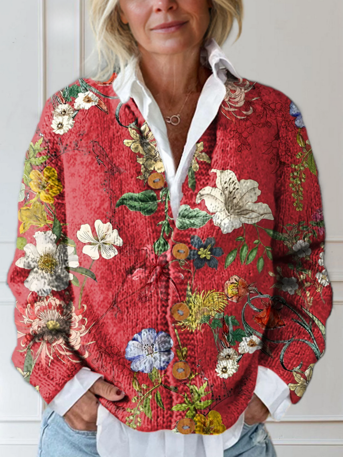 Ottoline | Floral Cardigan with Collar and Button Front