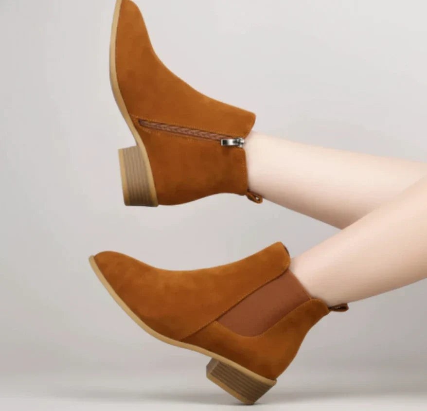 Junia | Brown Suede Ankle Boots with Block Heel photo
