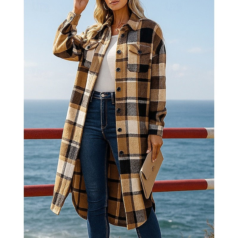 Permelia | Women's Longline Checked Coat