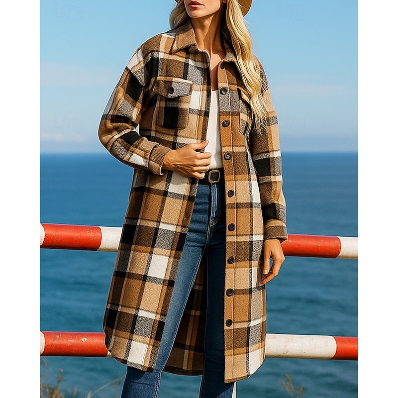 Permelia | Women's Longline Checked Coat