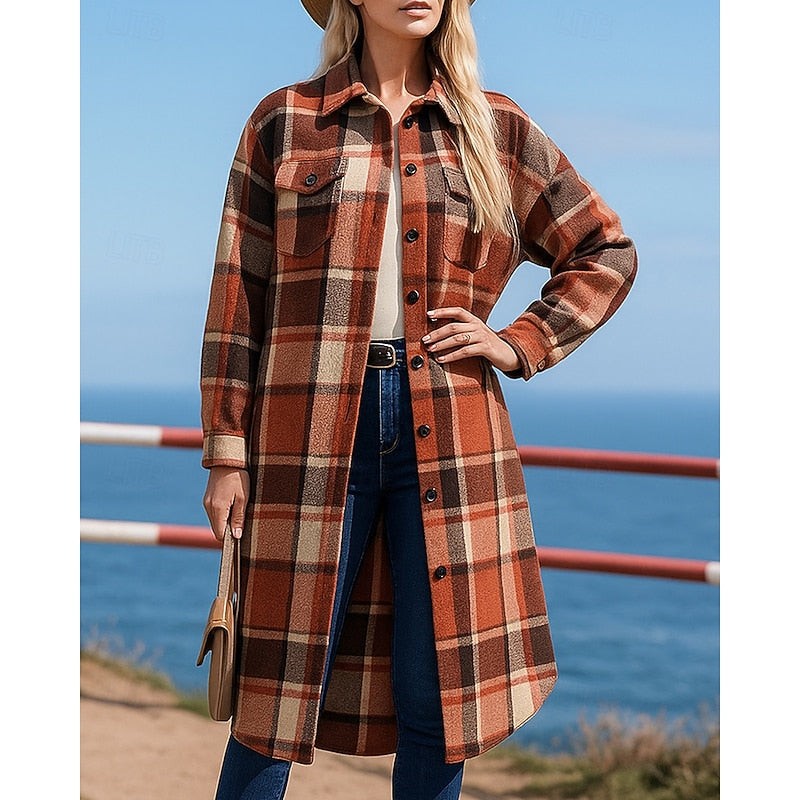 Permelia | Women's Longline Checked Coat