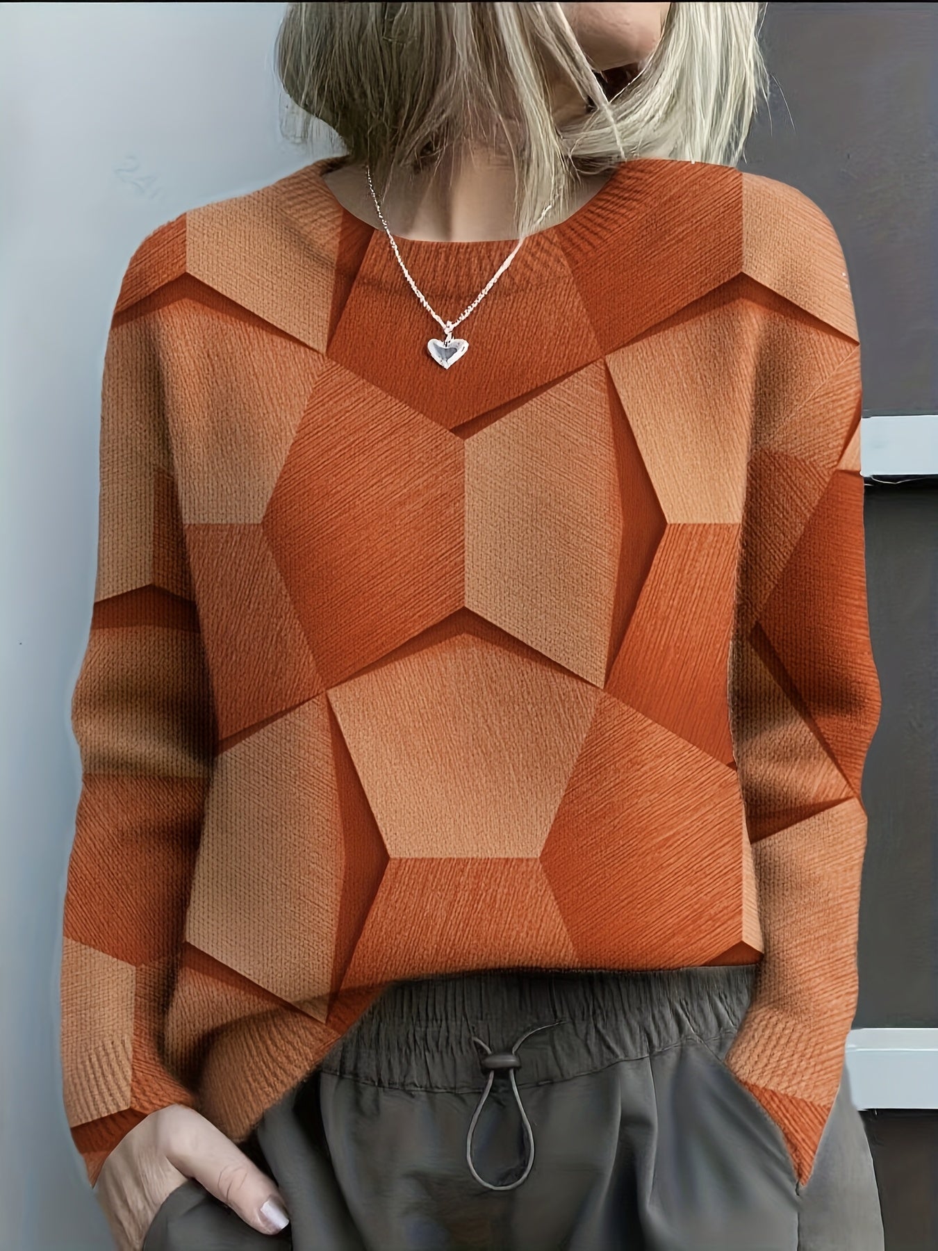 Ottilie | Geometric Print Sweater with Long Sleeves and Crew Neck