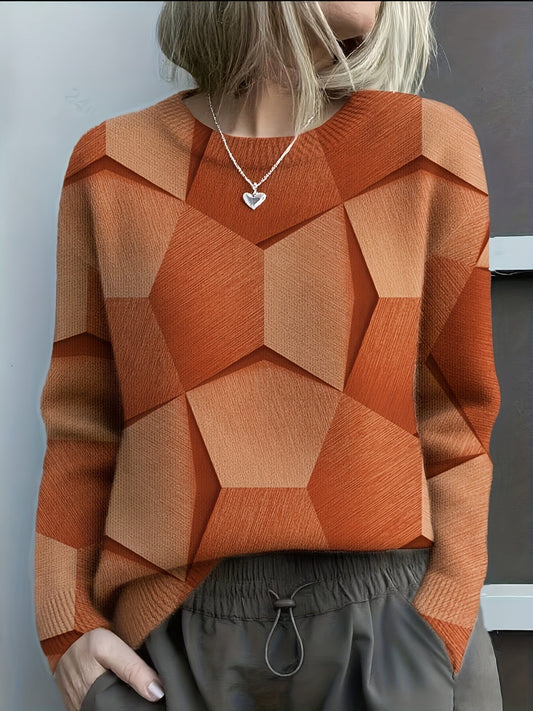 Ottilie | Geometric Print Sweater with Long Sleeves and Crew Neck