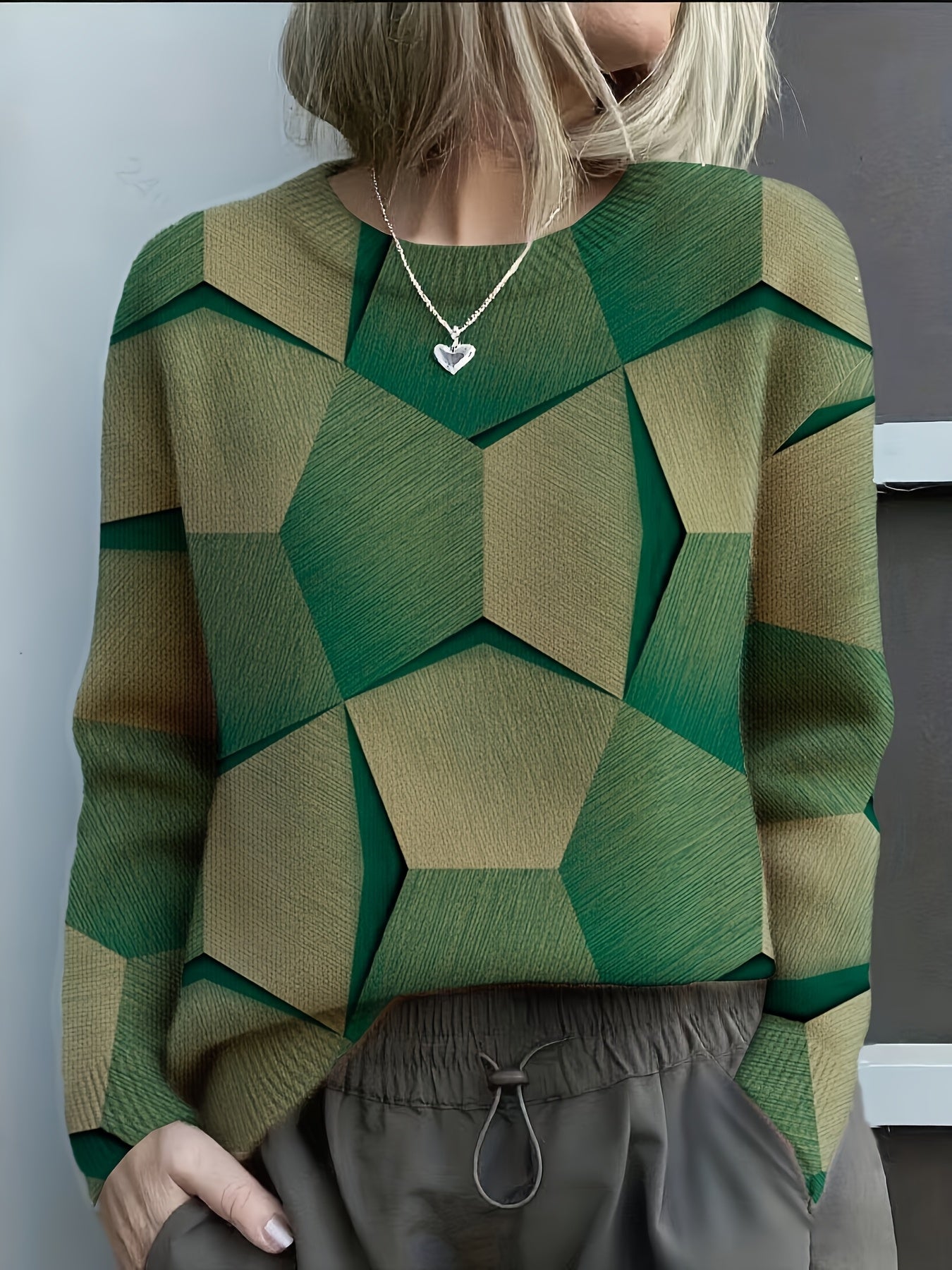 Ottilie | Geometric Print Sweater with Long Sleeves and Crew Neck