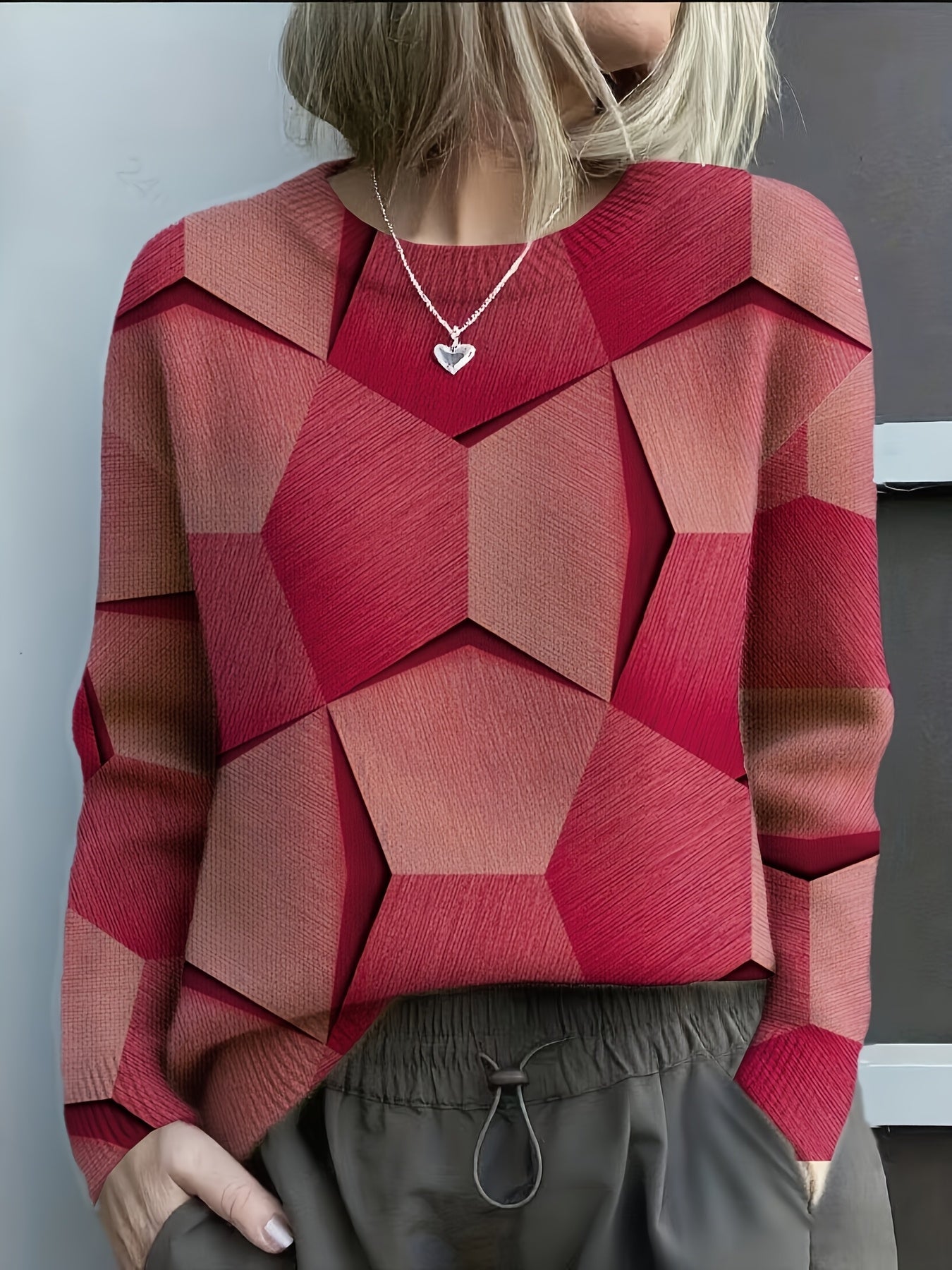 Ottilie | Geometric Print Sweater with Long Sleeves and Crew Neck