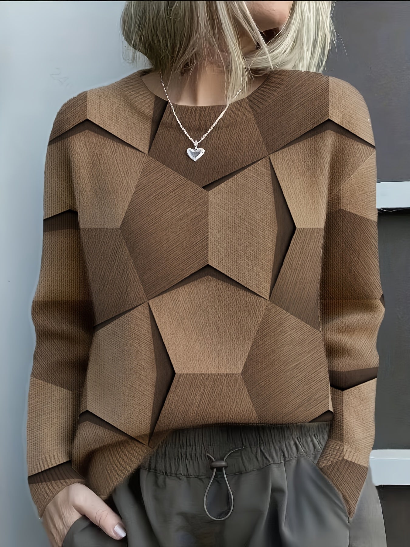 Ottilie | Geometric Print Sweater with Long Sleeves and Crew Neck