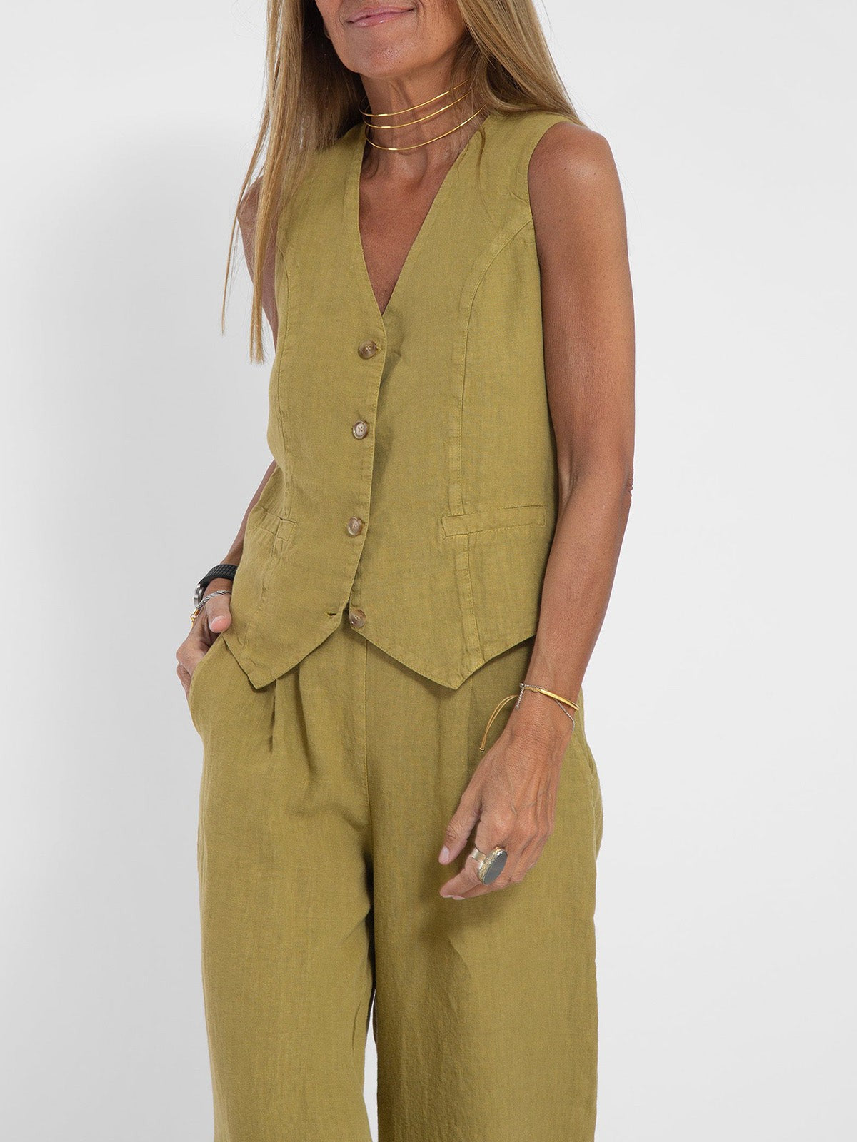 Lauren | Women's Sleeveless V-Neck Vest & Wide-Leg Pants Set