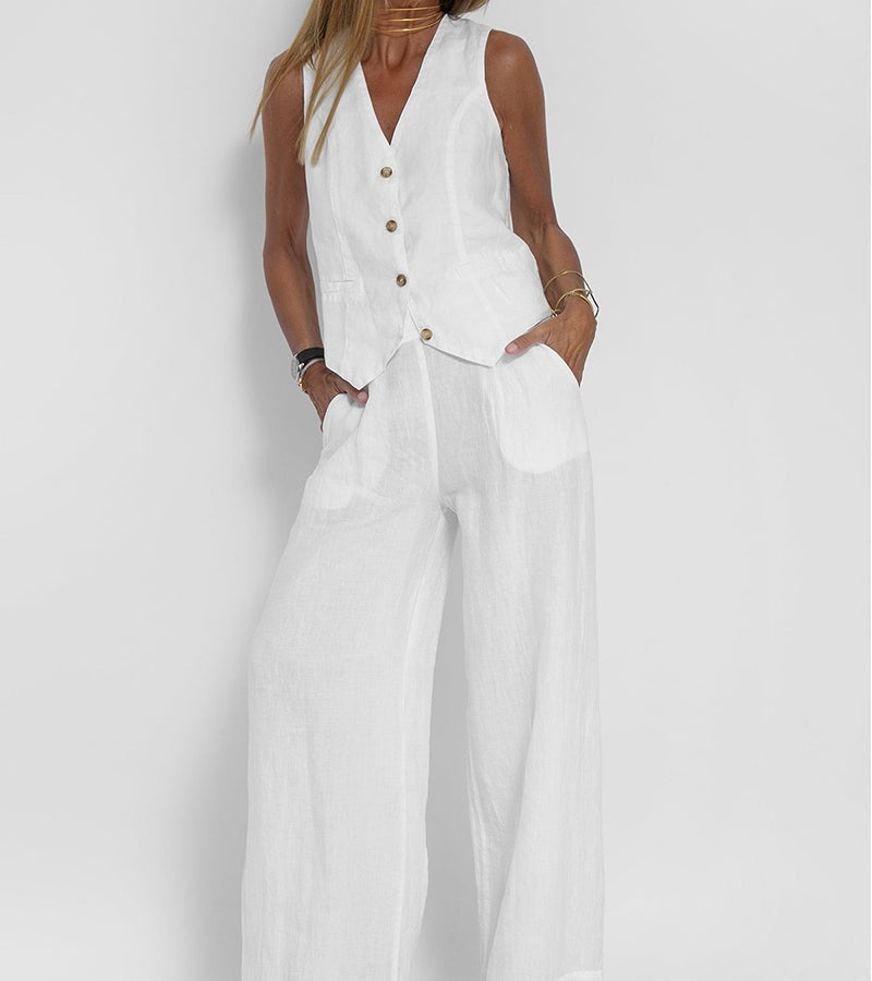 Lauren | Women's Sleeveless V-Neck Vest & Wide-Leg Pants Set